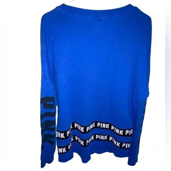 Pink Victoria's Secret Royal Blue Crewneck Sweatshirt Women's Size Small Preppy - Picture 2 of 10